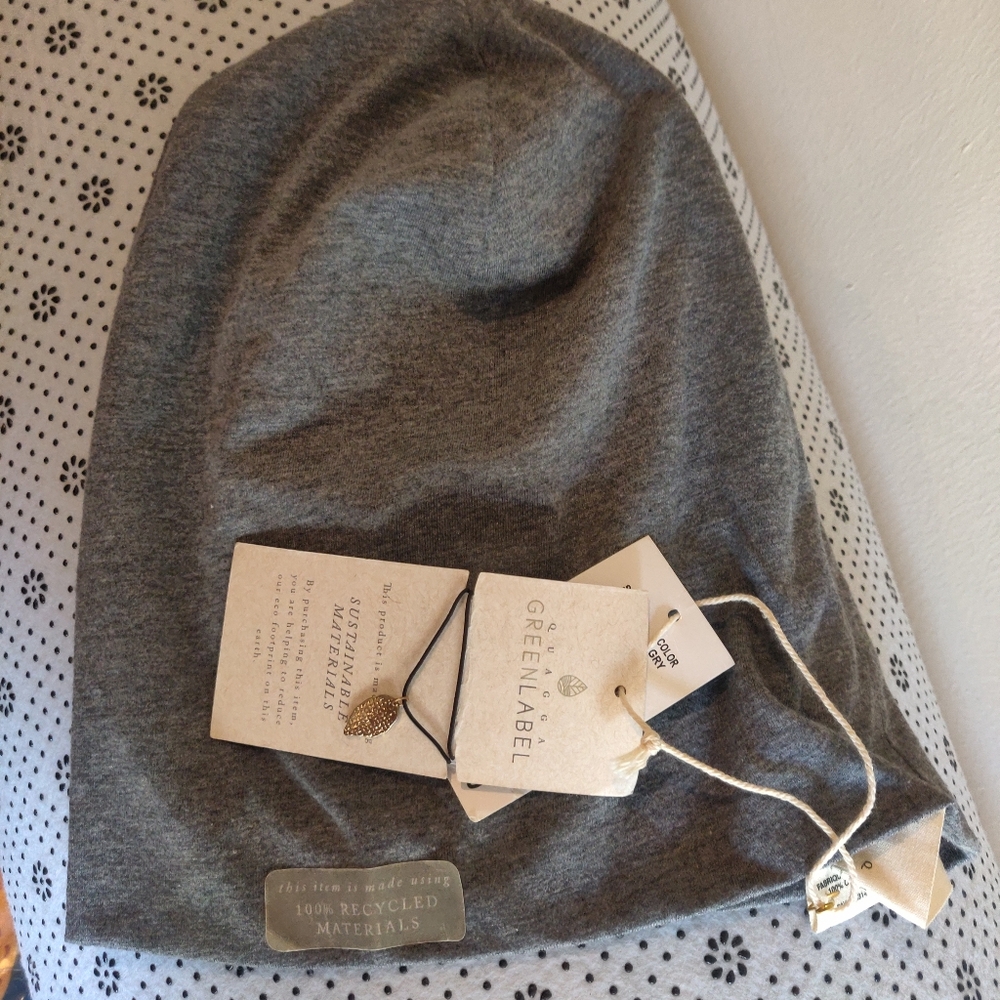 Beanie Hat Stocking Cap Lightweight All Cotton Gray Unisex One Sz NEW W Bracelet